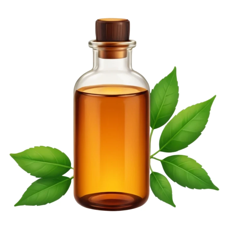 bottle of essential oil with a leaf sticker