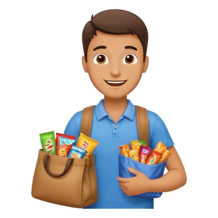 A guy with a bag full of snacks sticker
