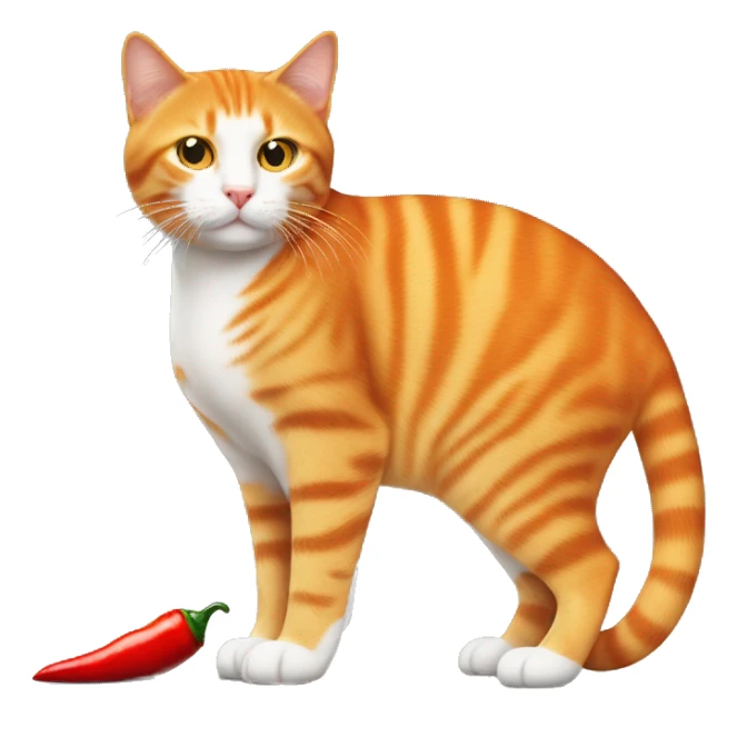 Full body orange cat (no white) and a chili pepper sticker