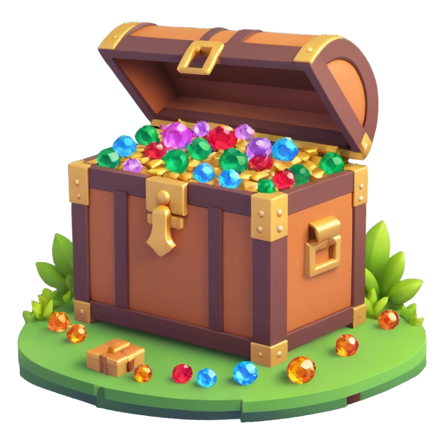 treasure chest overflowing with gems and nature, utopian Minecraft world sticker