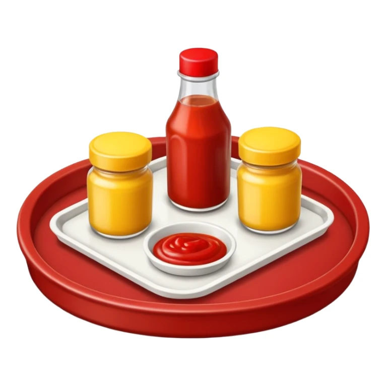 a small tray have 2 sides, ketchup and mustard sticker