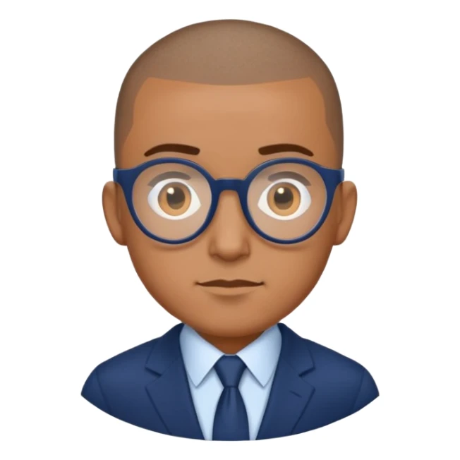 Buzz cut Latino with oval head glasses and dark blue business suit  sticker