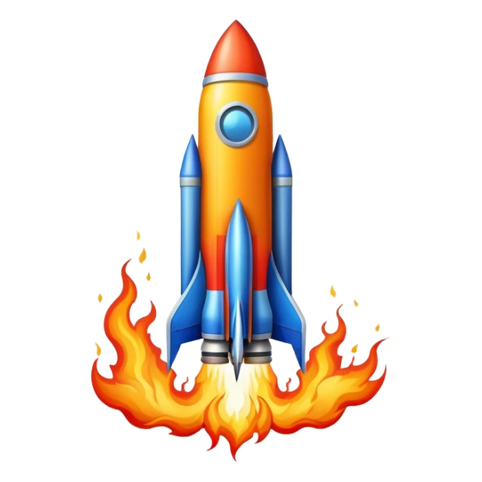 A colorful cartoon space rocket with flames shooting out, ready for liftoff sticker