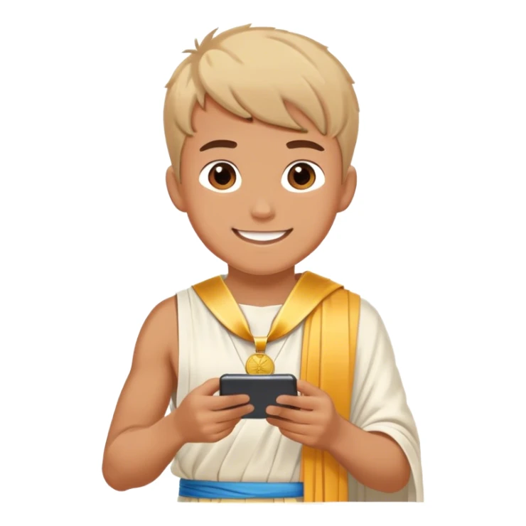 i like something like this 😊🎮, a cute boy plating in his phone smiling and enjoying the game while wearing a medal or toga for graduation sticker