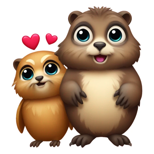 a marmot and a little owl in love in apple emoji style sticker