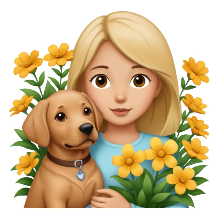 A girl holding a Labrador in the flowers sticker