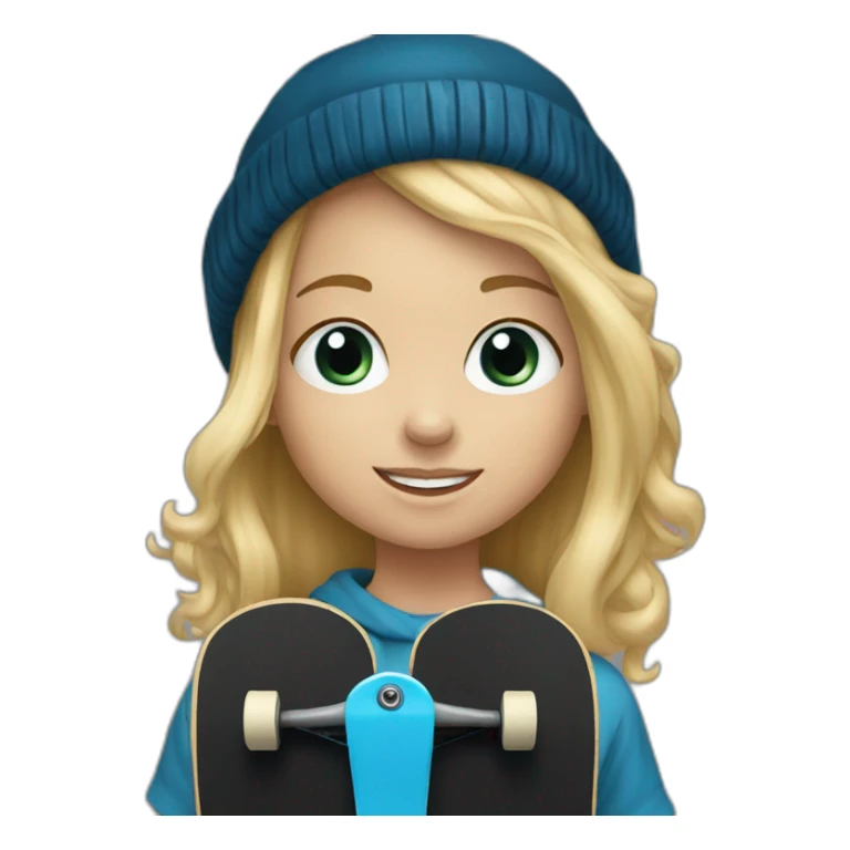 Little blond girl with blue beanie on black skateboard sticker