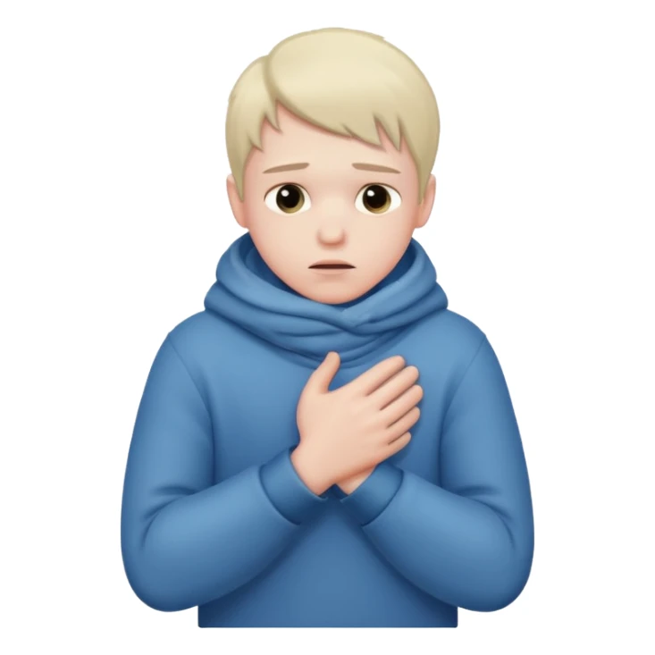 boy shivering in the cold rubbing his arms  sticker
