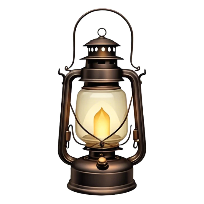 Cinematic Realistic Lantern, an old-fashioned glass lantern with a warm flickering glow, delicate details on the metal handle, softly illuminating the surrounding darkness, glowing with a comforting and nostalgic charm. sticker