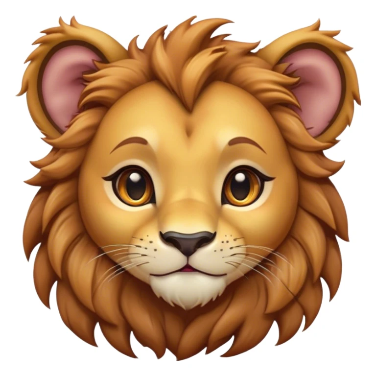 Cinematic Cute Lion Cub Portrait Emoji, Head tilted playfully and inquisitively, featuring a glossy tawny Fur with a lush mane and round, sparkling amber eyes filled with curious mischief, Simplified yet irresistibly adorable features, highly detailed, glowing with a warm, friendly glow, high shine, affectionate and spirited, stylized with a touch of jungle whimsy, bright and endearing, soft glowing outline, capturing the essence of a mischievous yet loving Lion Cub, so playful it feels like it could pounce out of the screen and into your arms! sticker