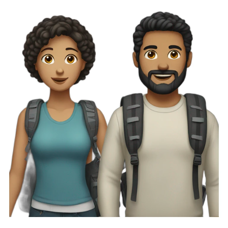 White Couple, he with beard and black hair, both have backpacks sticker