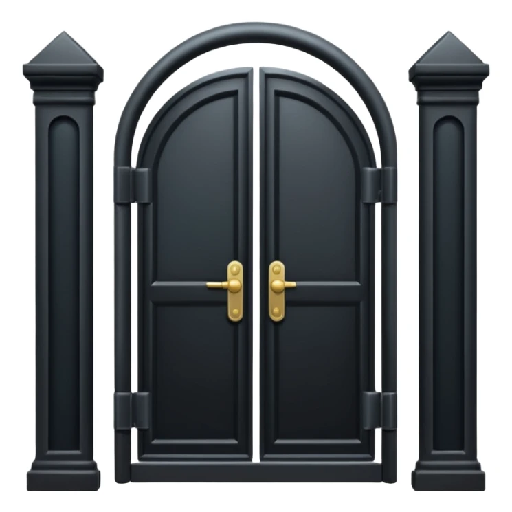 iOS emoji, minimal dark gate, sealed door, flat design sticker