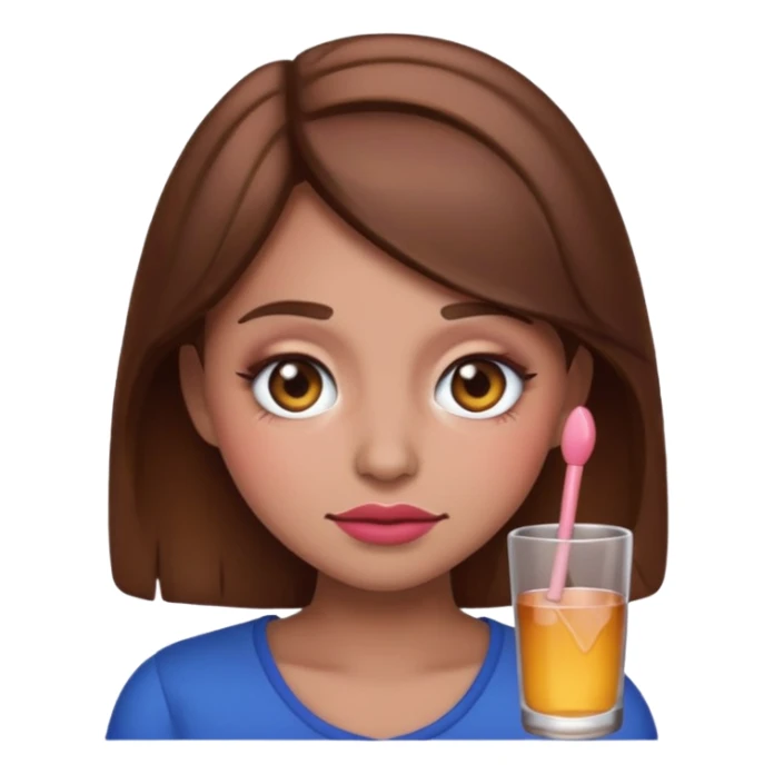“Emoji girl, drunk blush makeup, brown hair sticker
