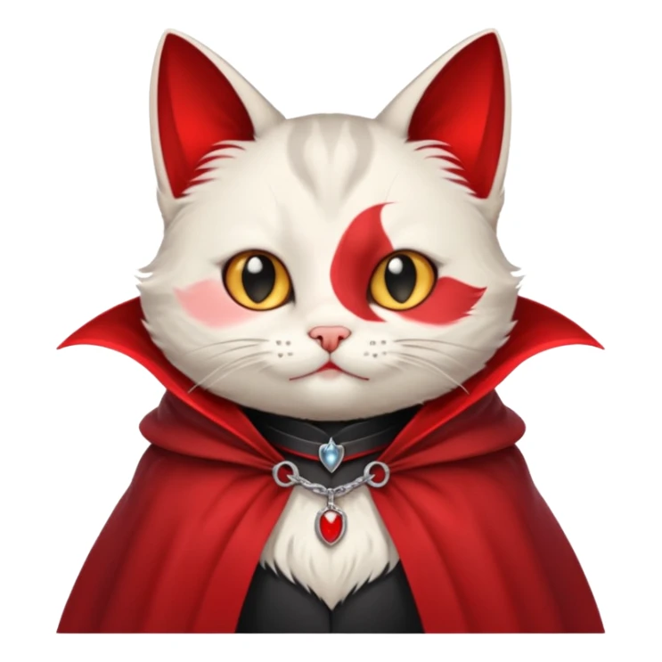 {
      "type": "object",
      "look": "cat in red collar cloak",
      "description": "a cute vampire cat wearing a red collar cloak"
    } sticker