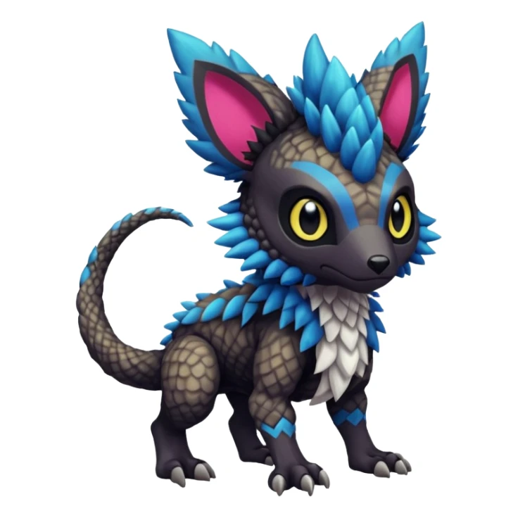 Cute cool realistic colorful exotic Trico-Wickerbeast-Protogen-Fakémon-Pokémon-Vernid-Fionbri-hybrid-creature dark (full body) sticker