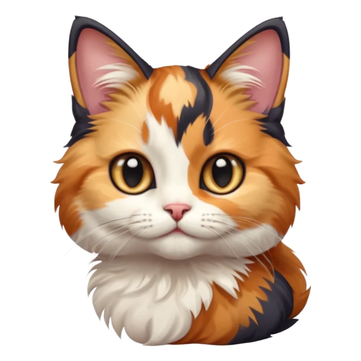A high-resolution photo-realistic digital illustration of a calico cat kitten sticker