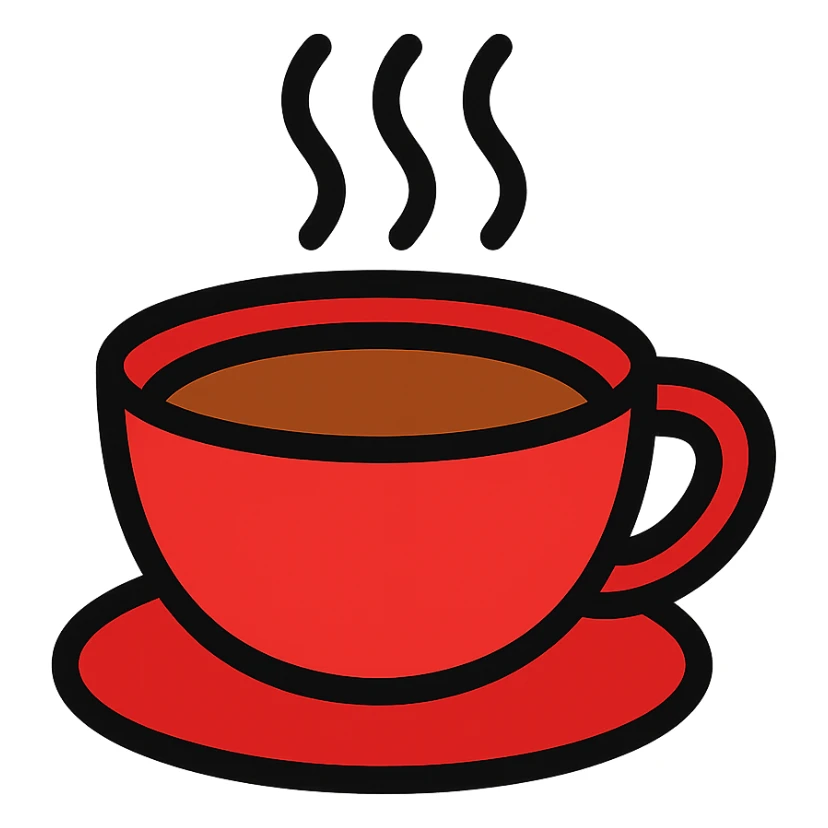 A coffee cup emoji with a red, brown, and white color theme sticker