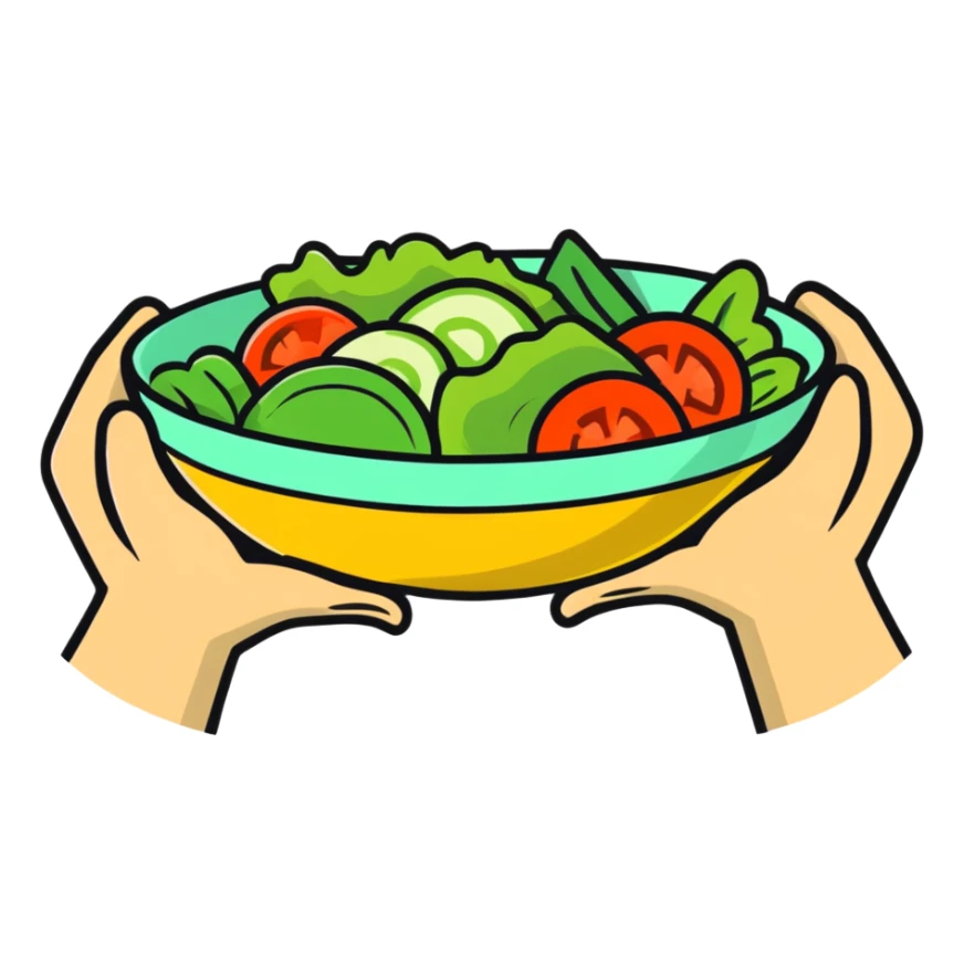 hands holding a salad bowl sticker