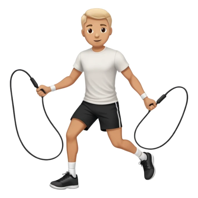 A man jumping rope with tshit and nlack shorts sticker