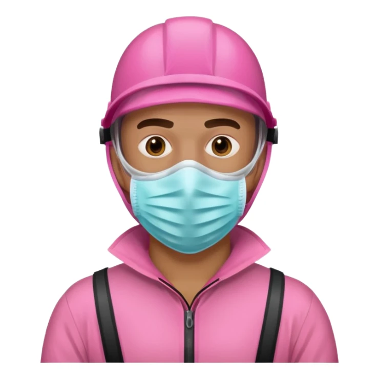 man in pink protection clothes with full-faced pink mask covered whole face sticker