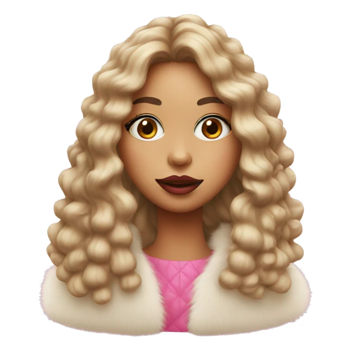 Brittish girl chewing gum with makeup and a fur coat sticker