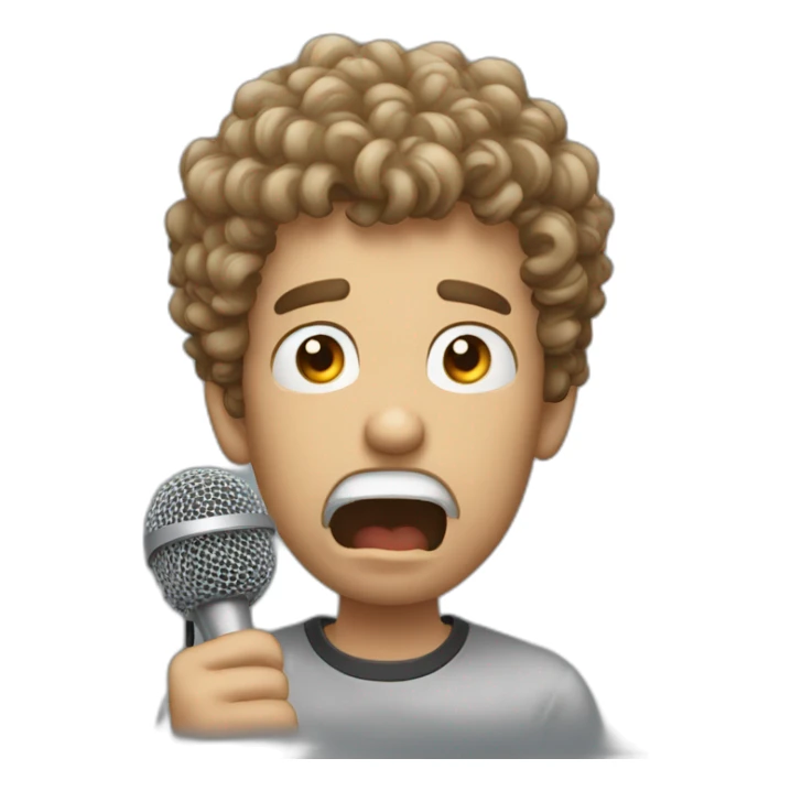 angry curly short hair guy putting his microphone in his mouth sticker