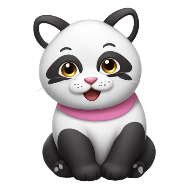 Gatto grasso che si sta scappando con un panda di colore rosa  sticker