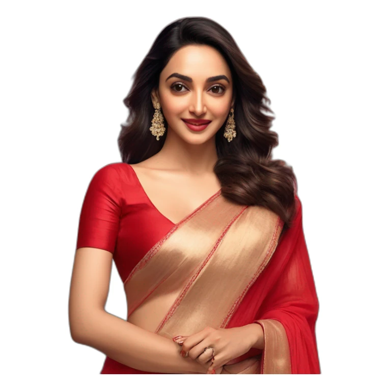 Kiara Advani front looking smirking look wearing red saree sticker
