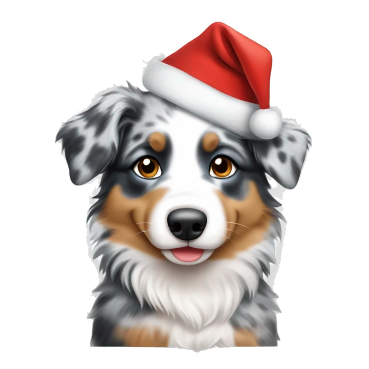 a blue merle australian shepherd puppy in a santa hat sticker