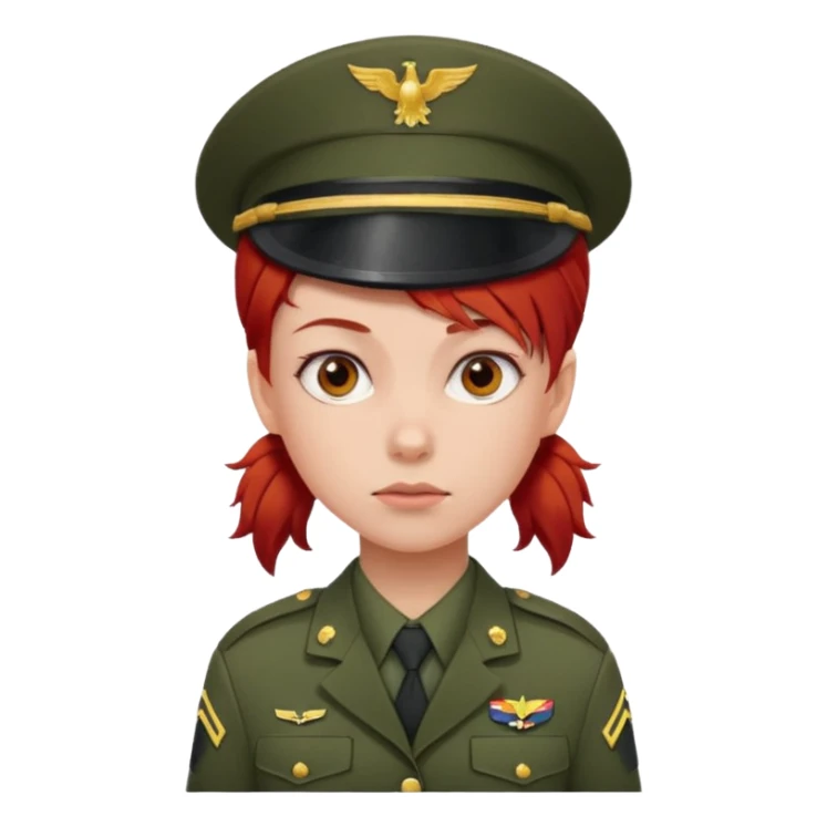 girl in army uniform with red hair emoji sticker