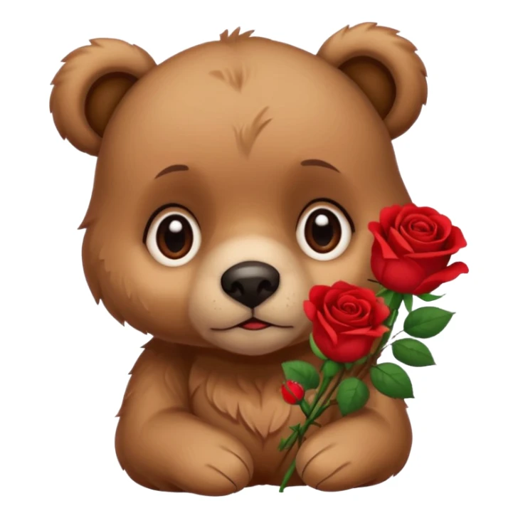 Cute bear with sad puppy dog eyes holding roses  sticker