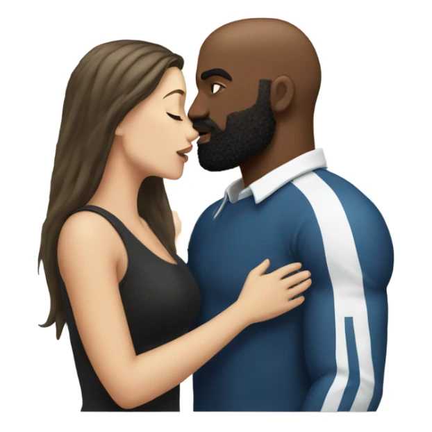White brunette kissing muscular black bald man with beard sticker