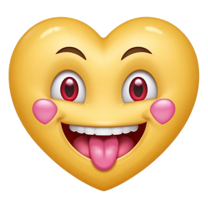 "Perfect smiling face with heart-eyes emoji 😍, classic yellow skin tone, bright open U-shaped smile showing white teeth and pink tongue tip, two large glossy red cartoon heart-shaped eyes with sparkling highlights  sticker