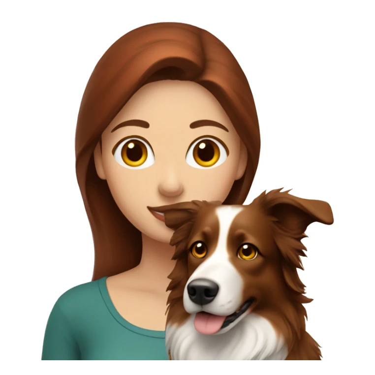 Woman with long brown hair  with her red tri border collie  sticker