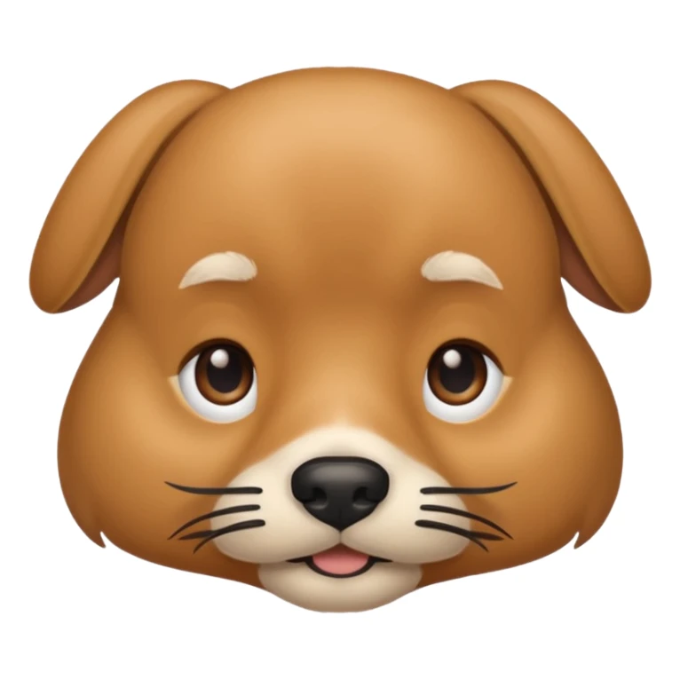 Generate an image of a light brown dog, with long lashes and with mostache sticker