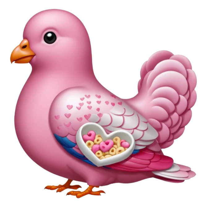 An pink pigeon eating heart shaped cereal  sticker