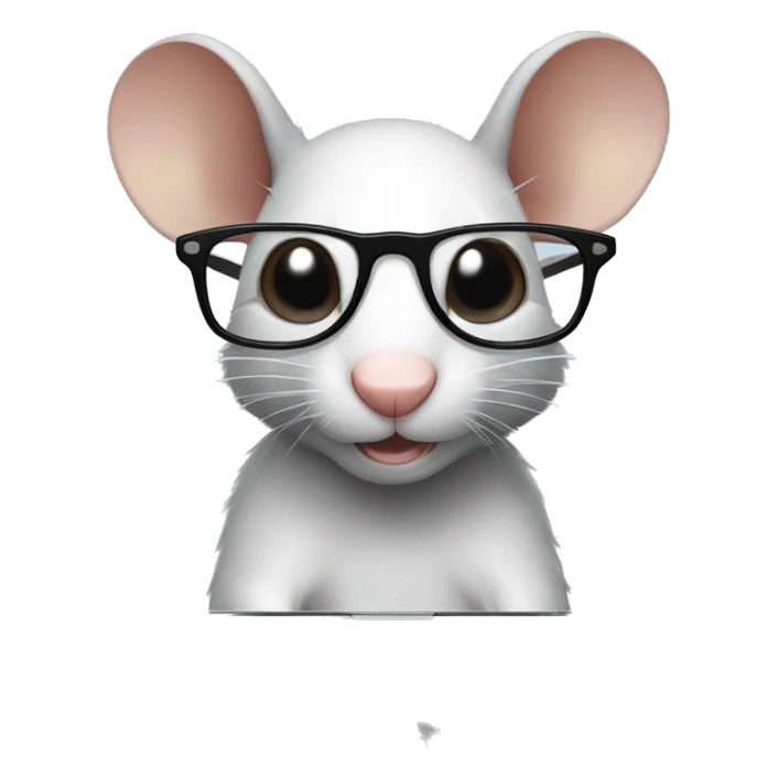 A black rat with glasses and a macbook sticker