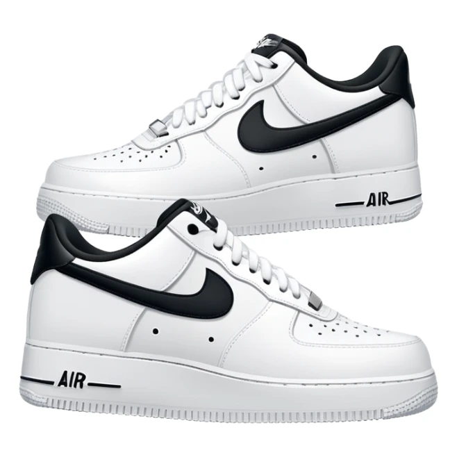 A pair of white Nike Air Force 1 sneakers side by side with Nike swoosh sticker