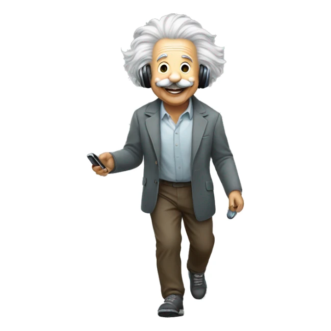 albert einstein happy listening music with just wireless headphones while walking sticker