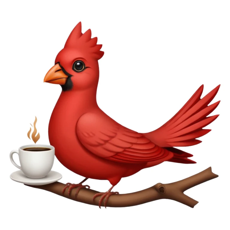 Happy cardinal bird with a dove and a cup of coffee sticker