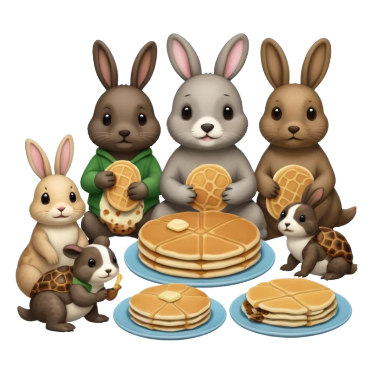 Seal, dog, bunny, turtle eating pancakes in 1 image sticker