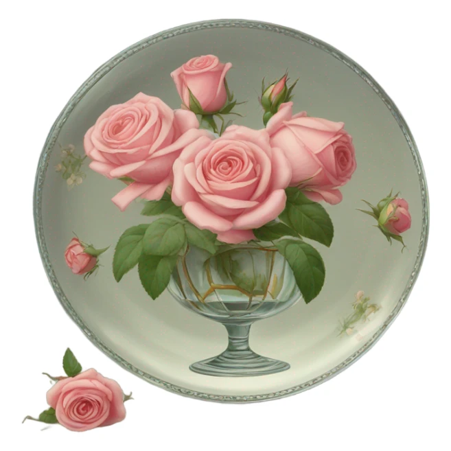 Drawing of roses on an antique glass and saucer sticker