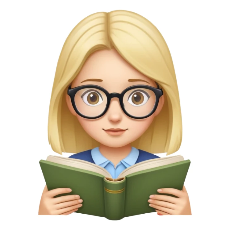 Girl with glasses focused on reading a storybook sticker