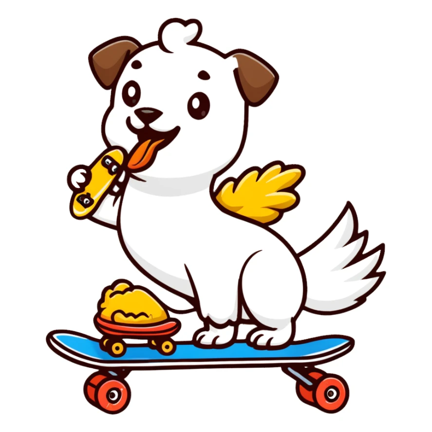 dog riding skateboard eating chicken wing sticker