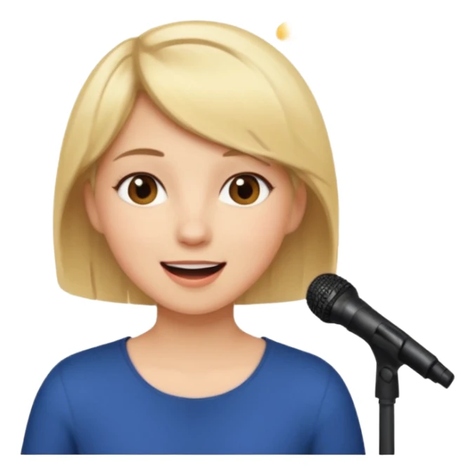 Crea una chica cantando con pelo rubio corto con ojos cafes  sticker