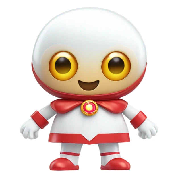 Very shiny full body character with pill capsule head with retro antennae and jetsons aesthetic sailor moon eyes  puffy body and welcoming waving arms Japanese animation inspired Anpanman with big boots and antennae red and white colors only sticker