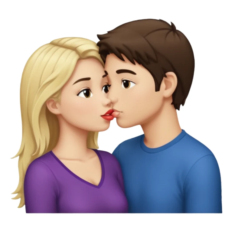 A blonde boy and a brunette pretty girl kissing sticker