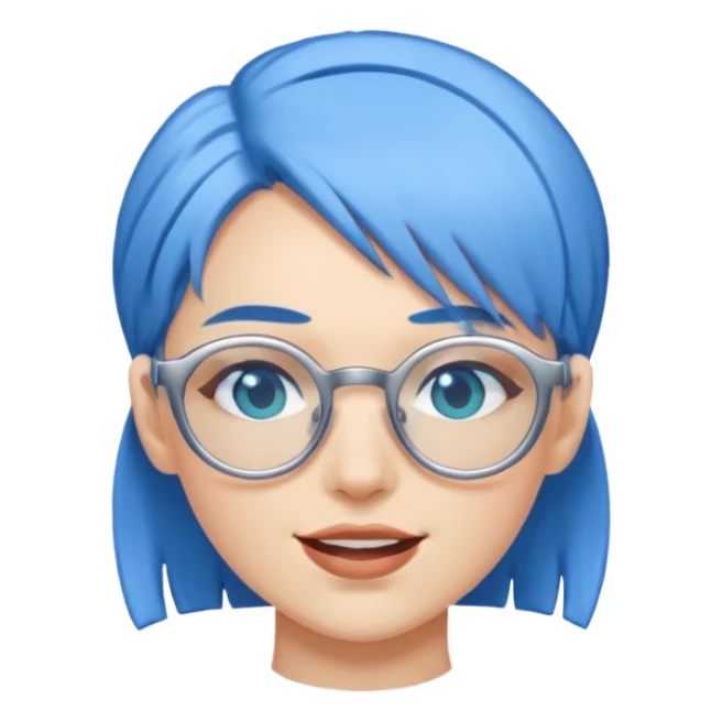 Mujer asombrada con cabello celeste y gafas azules cromadas guiñando un ojo sticker