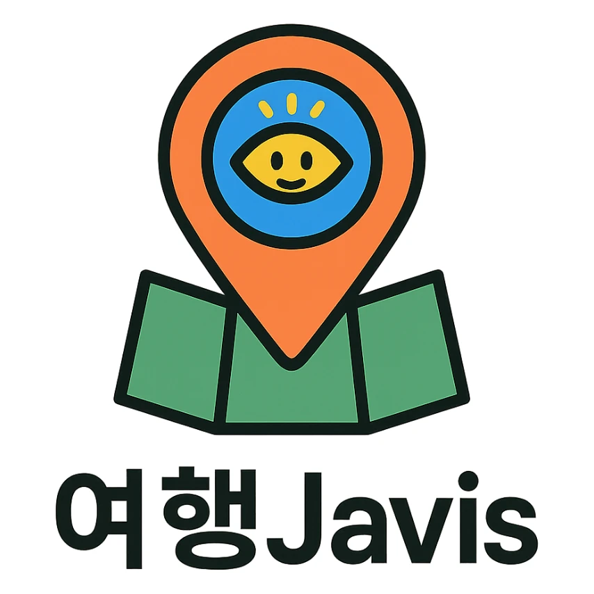 minimalist logo for '여행Javis' with a map pin containing a glowing digital eye or subtle AI face inside, clean and iconic, not overly detailed sticker