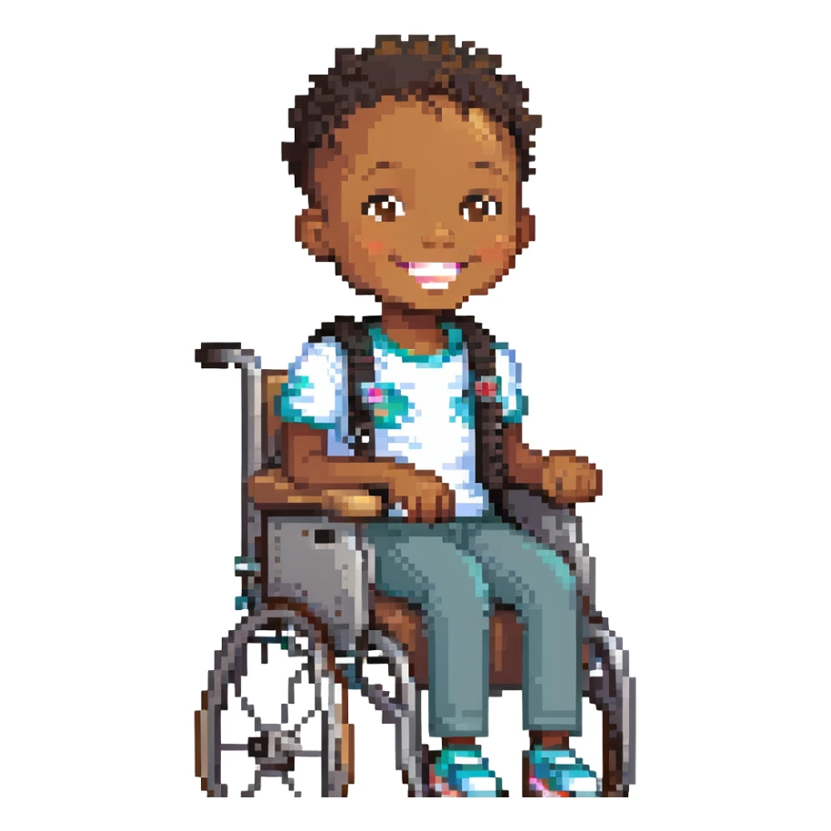 black child in wheelchair, smiling, happy sticker